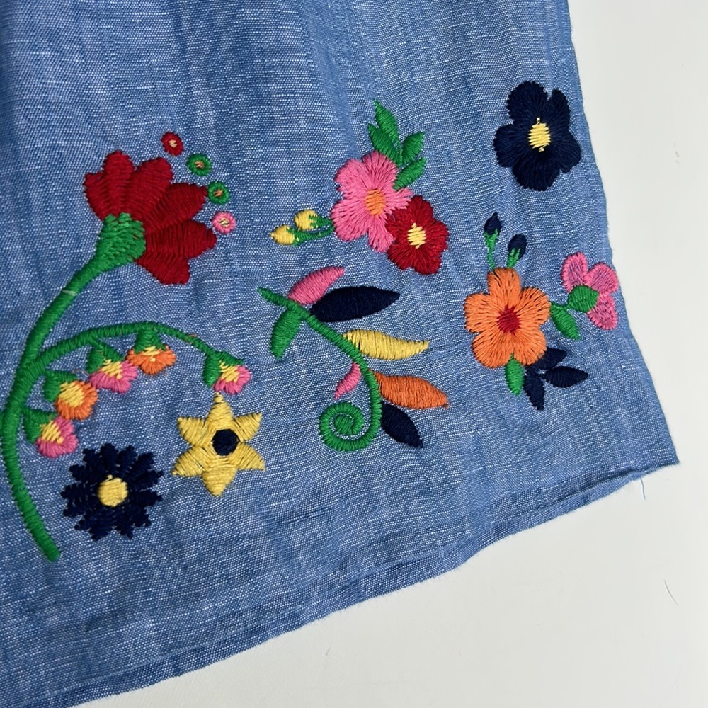 Talbots Embroidered Linen Chambray A-Line Skirt - Picture 5 of 11